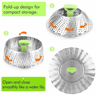 14 * 11cm Stainless Steel Steamer Telescopic Folding Lotus Kitchen Household Multifunctional Steamer Steamer Gadget Q5V3