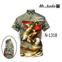 ?ส่งฟรี?เสื้อเชิ้ตแขนสั้น งานจ่อลาย Mr-Junko ผ้าซาติน นิ่มใส่สบายไม่ร้อน N-1318