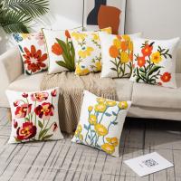 2023 New Soft Canvas Floral Embroidered Pillow Cases American Countryside Pillow Covers Home Decor Cushion Cover for Living Room Office Car Waist Throw Pillowcase