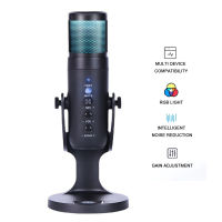 RGB Condenser Microphone for Android laptop Computers Professional USB Mic with Earphone jack for Gaming Streaming Video