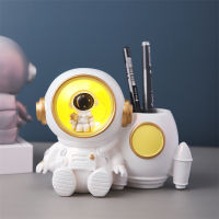 Processing Customized Holiday Gift Astronaut Pen Holder With Light Office Desktop Pen Container Storage Resin Craft Ornament