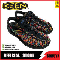 KEEN UNEEK สีดำ+สีรุ้ง ชุดรองเท้าแตะสำหรับผู้ชายและผู้หญิง สไตล์แฟชั่นเหมาะสำหรับการผ่อนคลายทั้งปี รองเท้าสำหรับล่องหนในแต่ละฤดูกาล