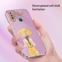 เคสสำหรับ Vivo Y17 Y15 Y12 Y12i Y11 2019 Y3S 2020 Y3 Y19 Y5S U3 U20 U10 U3X Z5i VIVO 1901 1902 1904 1940เคสหรูหราบางเฉียบลายการ์ตูนเด็กผู้หญิงน่ารักฝาหลังซิลิโคนรูปสี่เหลี่ยมสำหรับผู้หญิงที่มีฟรีสายคล้อง