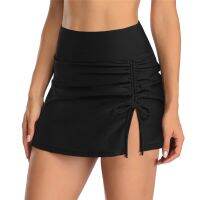 hotx 【cw】 Womens Skirted Swim Bottom with Built-In Briefs Waisted Split Sporty Drawstring Skirt плавки женские пляжные