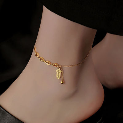กำไลข้อเท้าสร้อยคอหญิงโบฮีเมียนสำหรับผู้หญิงสีทอง316L รองเท้าแตะชายหาดเท้าเปล่าสีทอง