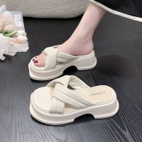 【July】 2023 New Sandals and Slippers Womens Outerwear Net Explosive Thick Sole Increase Height Heel Fashion All-Match Flip Flops