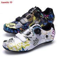 Santic Road Cycling Lock Shoes Colorful Printed Bicycle Nylon Sole Lock Shoes for Men and Women