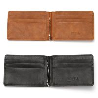 Unisex Short Wallet Purse Money Clip Women Men Metal Clip Slim Leather Wallet Business ID Credit Card Cases Travel Wallet