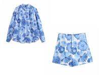 Zevity 2021 Women Blue Floral Print Pleat Design Hot Bermuda Shorts Female Chic Zipper Fly Casual Slim Pantalone Cortos P1103