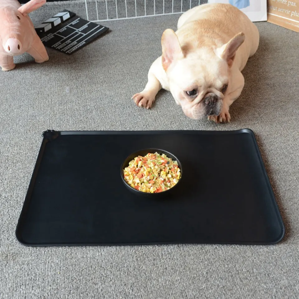 Silicone Dog Cat Bowl Mat with High Lips Non-Stick Waterproof Food Feeding  Pad Puppy Feeder Tray Water Cushion Placemat