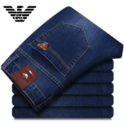 【Ready Stock】Original Armanis Jeans Mens Fashion Business Jeans Classic Style Casual Stretch Slim Jean Pants Male Brand Denim Trousers Blue