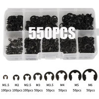 550 pcs E คลิป Snap Circlip เครื่องซักผ้า 65Mn เพลาเหล็กสีดำภายนอกแหวนยึดเครื่องซักผ้าสำหรับ Shaft M1.5 M2 M2.5 M3 M3.5 M4 M5 M6-GONGXI