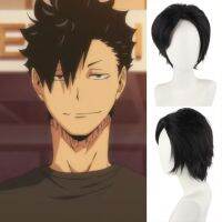 QNAVX ผมสังเคราะห์ Haikyuu!! วิกคอสเพลย์ กางเกงขาสั้นแบบสั้น สีดำสีดำ วิกผม kuroo Tetsuro วิกผมฮาโลวีน ชั้นชั้นๆ วิกผม Tsukishima Kei สำหรับผู้ชาย