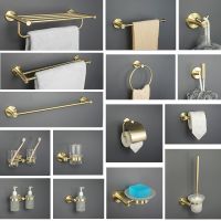 Wall Mounted Towel Bar Brushed Gold Stainless Steel Round Toilet Paper Holder Soap Bottle Robe Coat Hooks Bathroom Accessories Toilet Roll Holders