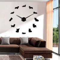 ZZOOI English Welsh Corgi Wall Decoration DIY Wall Clock Large Big  Mirror Effect Frameless Clocks Modern Design Dog Wall Decor