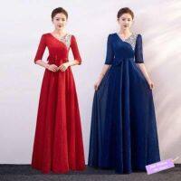 COD IOED95 Muslimah Women Dresses Long rok panjang pakaian jamuan plus size Choir Performance Female New Adult Red Song Candidate Skirt Mid -Elderly