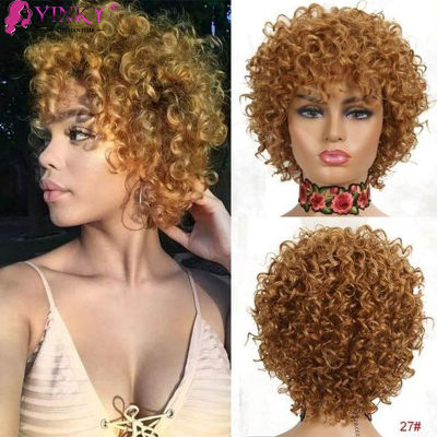 Pixie Cut Jerry Curly Human Hair Wig Blonde Ombre Short Wig Full Machine Made Cheap Human Hair Wigs Under $50 For Black Women