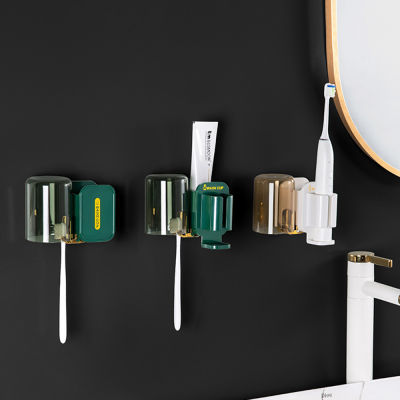 Brushing Cup Set Toothbrush Base Toothbrush Hanger Bathroom Accessories Free Punching Wall-mounted Toothbrush Rack