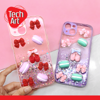 IPhone 7+ / 13 เคสมือถือ TPU ขอบสีกันกล้อง กากเพชรกริตเตอร์ ไล่สี ติดอะไหล่ รูปโบว์ รูปมาการอง สุดแสนน่ารัก