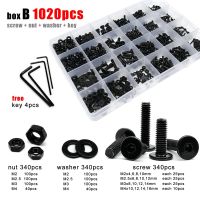 285/1020pcs M2 M2.5 M3 M4 M5 Black 304 Stainless Steel Hexagon Hex Socket Ultra Thin Flat Wafer Head Screw Bolt Nut Set Kit Box Nails Screws Fasteners