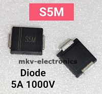 (5ตัว) S5M , Diode Rectifier 5A 1000V DO-214AB ใช้แทนเบอร์ S5A S5B S5D S5G S5J S5K ได้