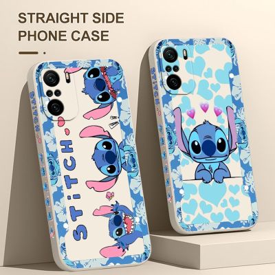 Cartoon Disney Stitch Phone Case For Xiaomi Redmi Note 12 12Pro 11 11S 11T 10S 10 Pro Plus 5G Liquid Left Rope Cover Phone Cases