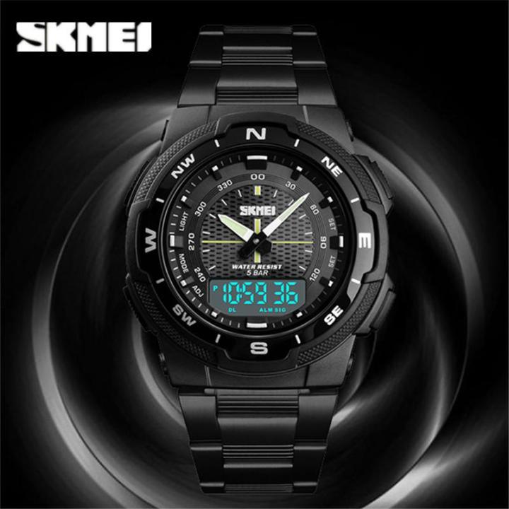 skmei-ยี่ห้อ-1370-ผู้ชาย-digital-multi-function-สองเขตเวลานาฬิกาควอตซ์พร้อมจอแสดงผลรายสัปดาห์-50-m-กันน้ำนาฬิกากีฬาสแตนเลสนาฬิกา
