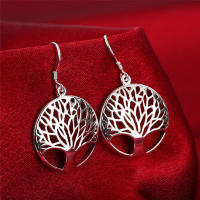 DOTEFFIL 925 Sterling Silver Circle Tree Drop Earrings Charm Women Jewelry Fashion Wedding Engagement Party Gift