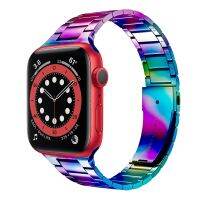 SmartPhonemall Small Waist Stainless Steel Watch Band For Apple Watch Series 8&amp;7 45mm / SE 2&amp;6&amp;SE&amp;5&amp;4 44mm / 3&amp;2&amp;1 42mm(Colorful)