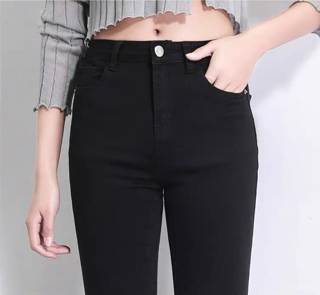 ZHIXIN 1Button High waist Korea Women's Classic Skinny Jeans blue High ...