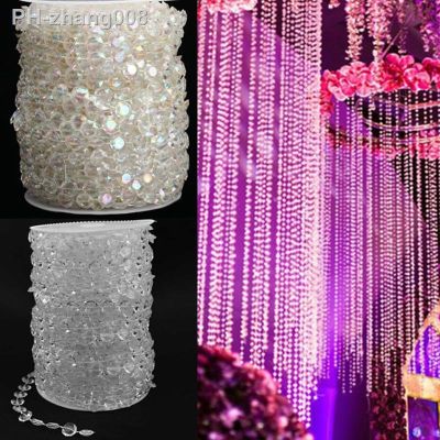 10m/ Roll Garland Diamond Strand Acrylic Crystal Iridescent Bead Curtain DIY Home Wedding Party Decor Flat Bead Curtain Decor
