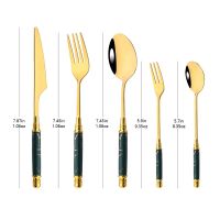 16Pcs Green Gold Ceramic Handle Cutlery Set Kitchen Dinnerware Stainless Steel Knives Forks Spoons Set Western Tableware Set