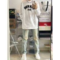 ins American design letter printed pure cotton long-sleeved T-shirt for men in autumn versatile personality couple loose bottoming shirt