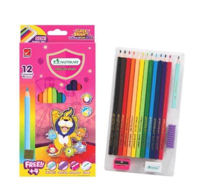 Master Art สีไม้ ดินสอสี แท่งยาว 12 สี ซุปเปอร์ไบรท์ ⚡ ของแถมบรรจุภายในกล่อง (จำนวน 1 กล่อง) อุปกรณ์ศิลปะ