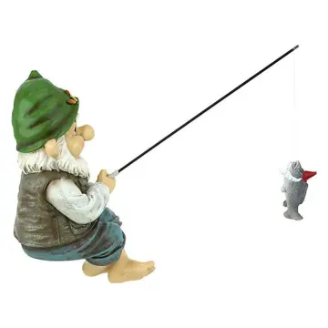 Potey Fishing Old Man Resin Figure Statue Garden Ornament Micro