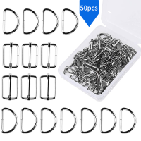 LMDZ 50 Pcs 25mm Metal D Ring Buckles Clasp+Metal Rectangle Adjuster Slides Buckle For Handbag Keychain Purse