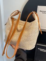 Beach woven bag new 2023 summer fashion shoulder bag female large capacity Messenger bucket tote bag straw woven bag 【QYUE】