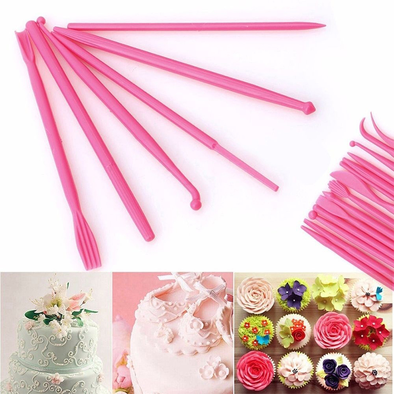 Cake Modeling Tools Set Double Ended Fondant Rolling DIY Kit for Shaping Sculpting Carving 14pcs,Hot Pink 
