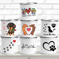 【hot】▧●♘ Dogs Print Enamel Mugs Dachshunds Dog Beer Juice Cups Friend Birthday Gifts