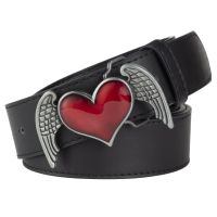 【CW】 Wing Red Heart Alloy Buckle Fashion for Women Cowgirl Up White Belt Leisure Decoration PU