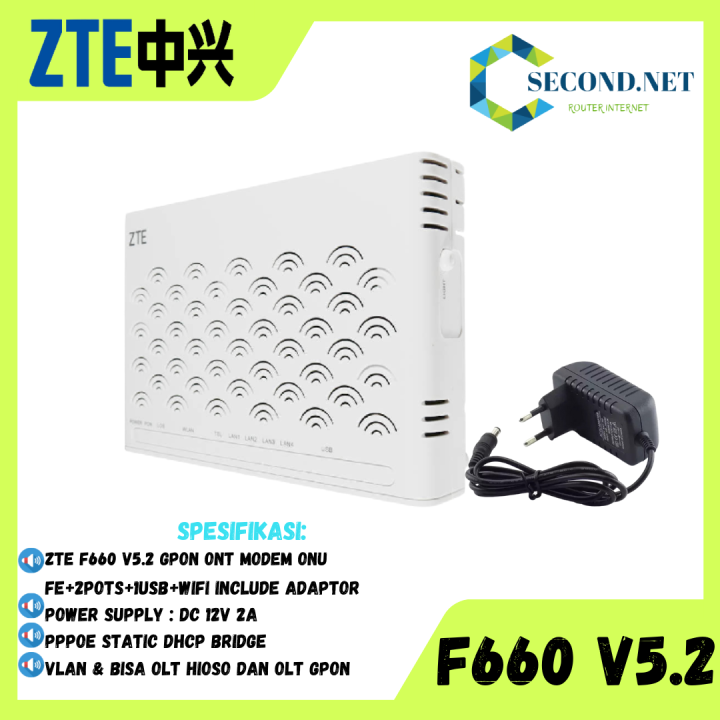 ZTE F660 V5.2 GPON ONT MODEM ONU FE+2POTS+1USB+WIFI INCLUDE ADAPTOR