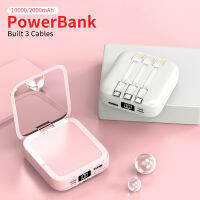 Mini 20000mAh With Makeup Mirror Built-in Three Micro USB Cable Charger for iPhone 12