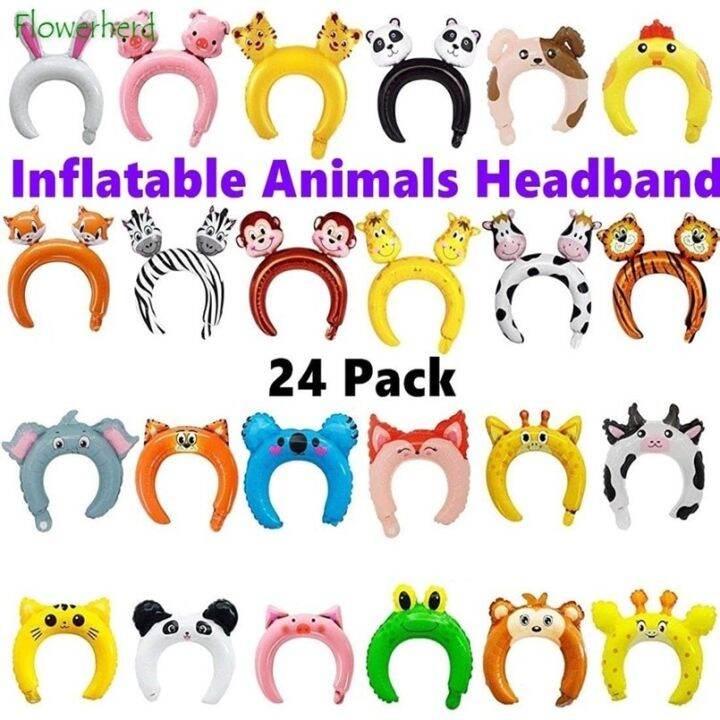 24 Pack Inflatable Animals Headband Zoo/Safari Balloons Hat For Jungle