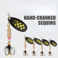 1PC 3.5g/4.5g/7g/9g/12g Rotating Spinner Fishing Lure Spoon Sequins Metal Hard Bait Jig Wobblers Bass Pesca With Feather Hooks