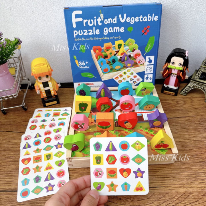 fruits-amp-veggie-puzzle-game-ของเล่นเรียนรู้เรื่องการเรียงสี-รูปทรง-พร้อมการ์ดโจทย์