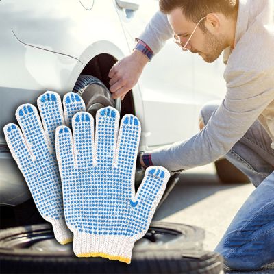 2 pair Cotton Anti-slip Car Repair Gloves Wearing Equipment Tool Motorcycles Outdoor Antiskid Point Glue