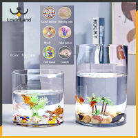 Lovinland Pet Aquarium BettaFishTank ขนาดเล็ก Creative Ecological GoldfishTank 15*20ซม./15*40ซม. รวมทั้ง FakeGrass ,FishFood ,FishingNet, Conch,Shell,หินสี