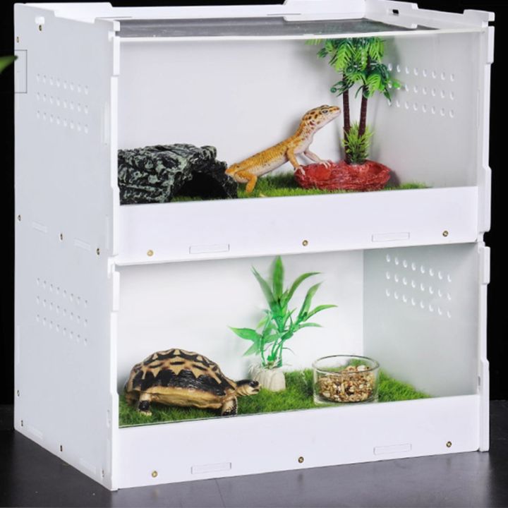กล่องให้อาหารสัตว์เลื้อยคลานอะคริลิค2ชั้นภาชนะธรรมชาติจำลองสำหรับแมงมุม-lizard-กบงูสัตว์เลี้ยงขนาดเล็กและโปร่งใส
