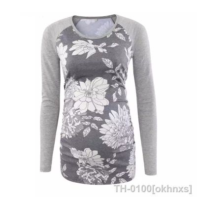 ✗ Blusa feminina estampada com flores camiseta de manga longa para grávidas roupa elegante