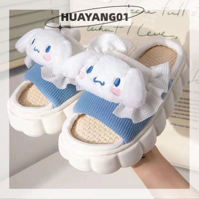 HUAYANG01รองเท้าแตะรองเท้าแตะน่ารักโฟมสำหรับผู้หญิง,รองเท้าฝ้ายลินินระงับกลิ่นกายพื้นหนา2023